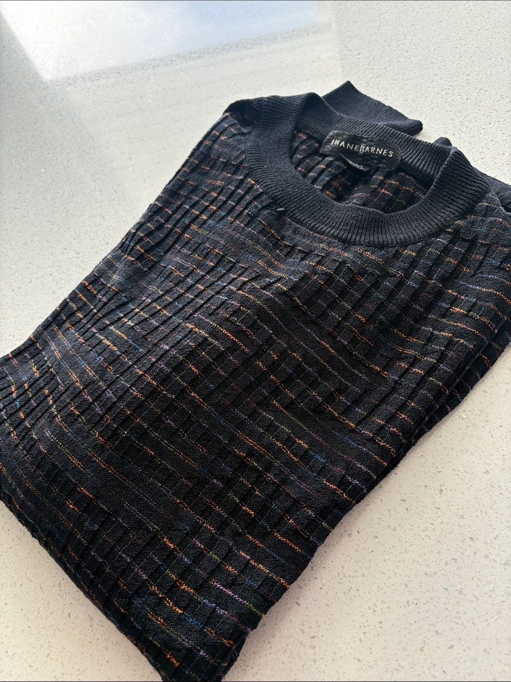 Jhane Barnes Black Textured Crewneck Sweater with Multicolor Flecks - Men’s